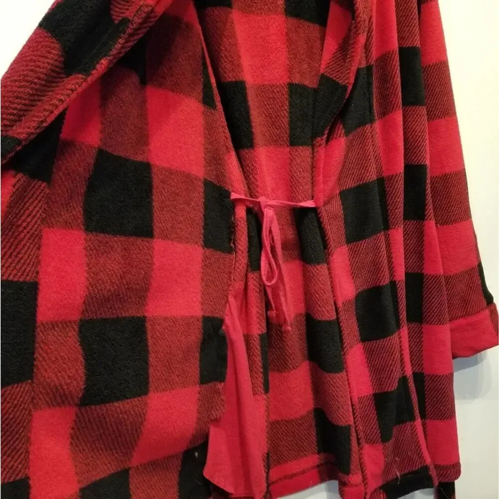 Red Plaid Check Bath Robe Soft Wrap‎ Robe for Teens Juniors  Size S or M